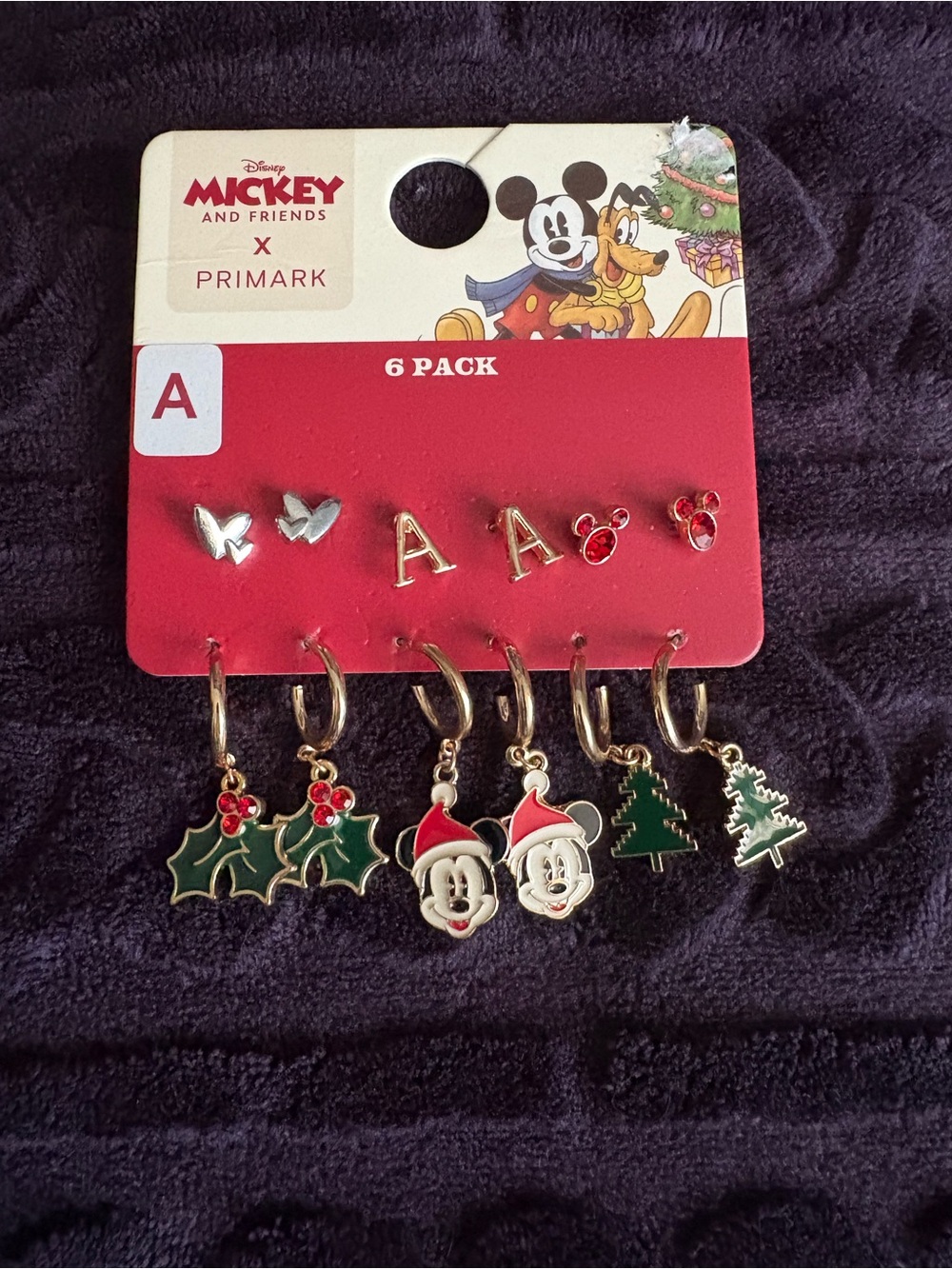 Primark Disney Mickey & Friends Holiday Earring Set - Red, Green, Gold